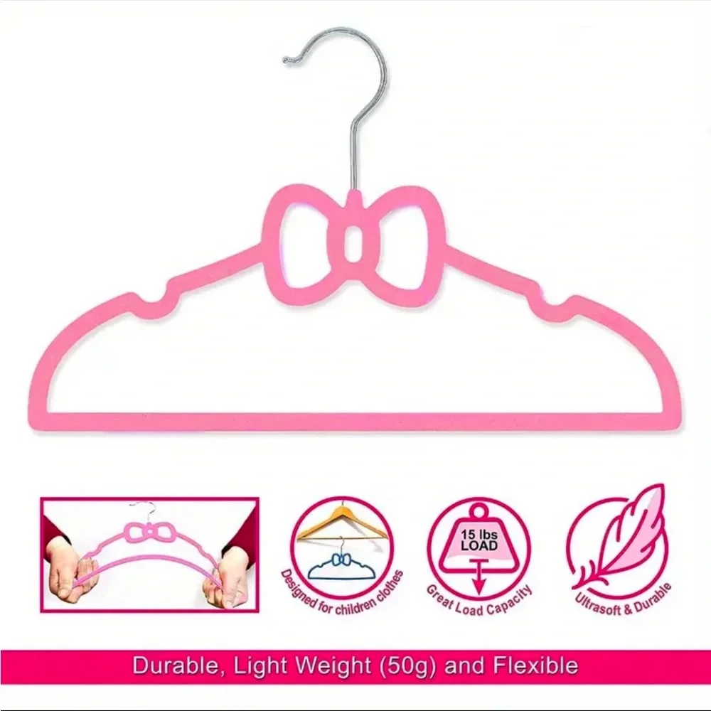 Pink Bow Ultra Slim 10pcs Velvet Non Slip Hangers - 16